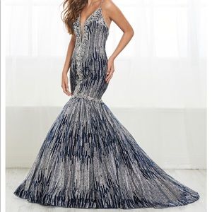 COPY - Tiffany Designs Navy Blue and Silver Prom …
